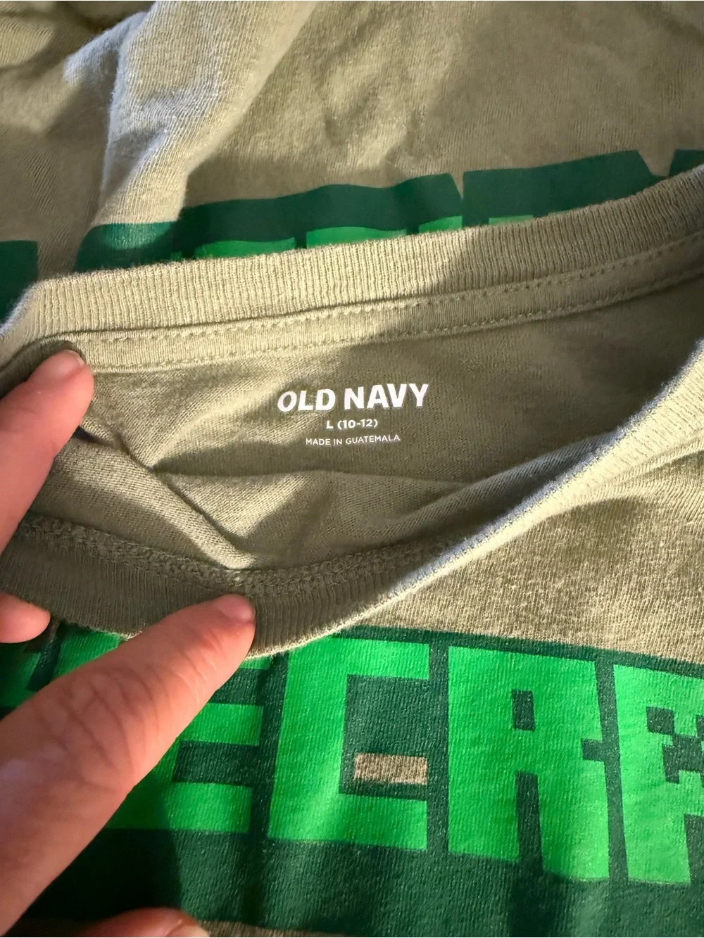 Old Navy Olive Green Minecraft Logo Tee